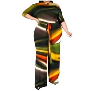 Women's Plus size colorful belted Jumpsuit